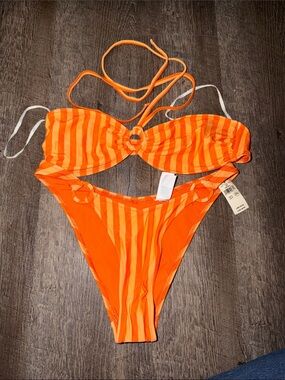 aerie Orange Striped Bikini Set